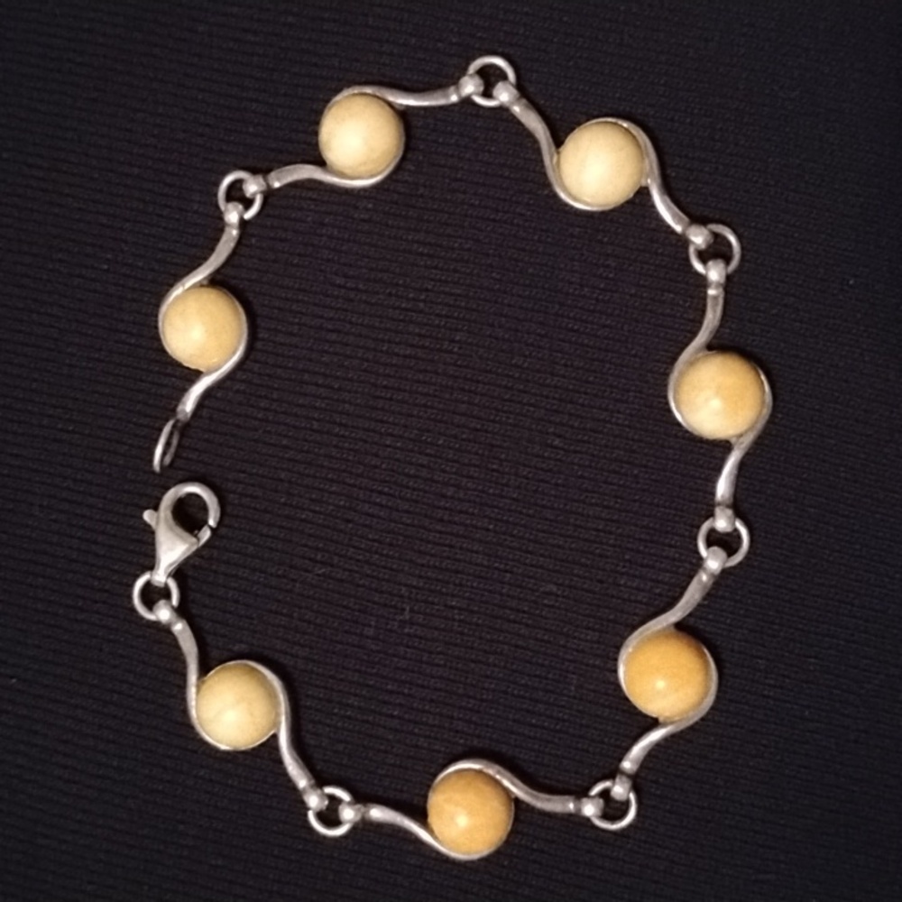 🌞 VTG Native American, Yellow Amber & Sterling Silver Bracelet